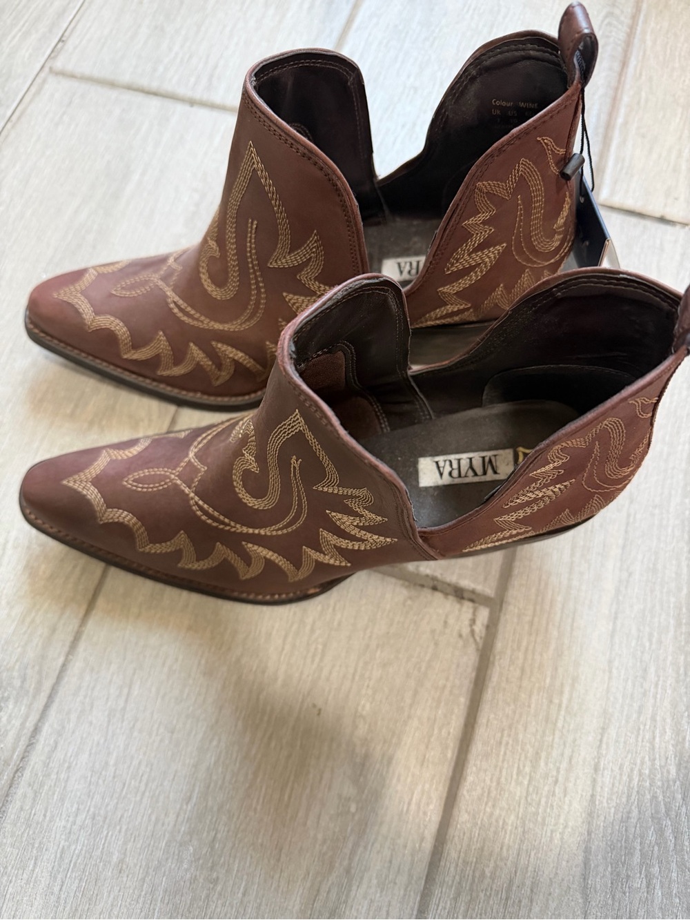 Myra Bag Brown Western Embroidered Ankle Booties